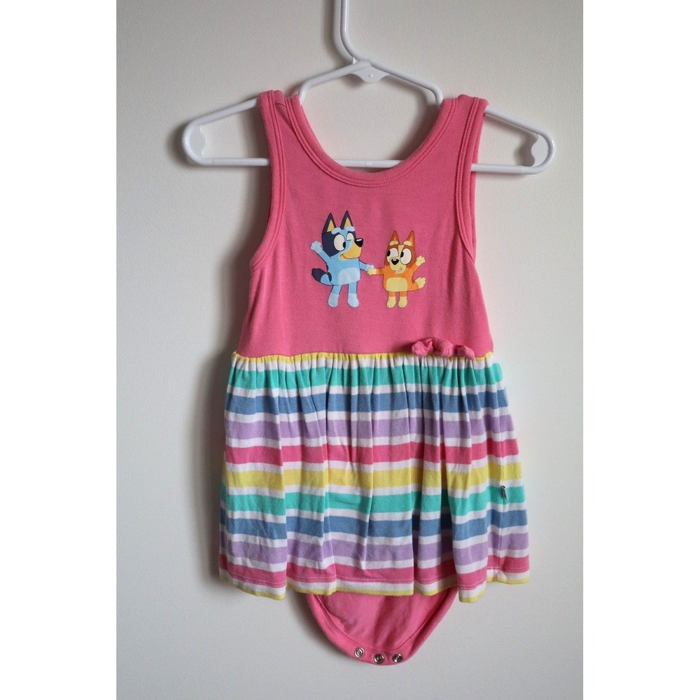 Little Sleepies Bluey & Bingo Pink Stripe Tutu Bodysuit Dress 6-12 Months